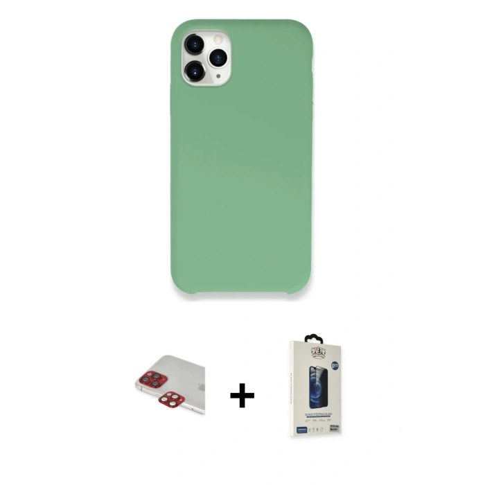 MARSİLYAN™- iPhone 11 Pro Max Kılıf Zirve Modern Özel Seri - Siyah Bilvis Hayalet Cam Ekran Koruyucu + Pers Alüminyum Kamera Lens - KI