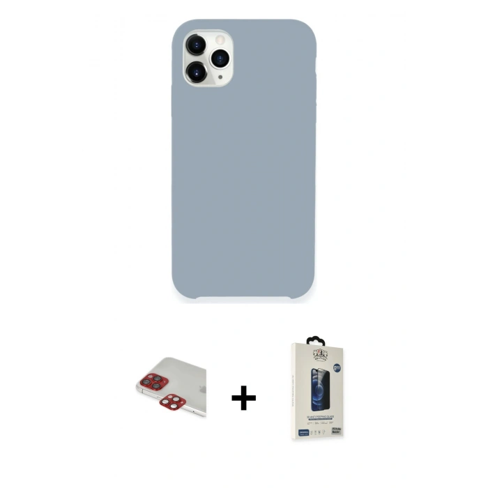 MARSİLYAN™- iPhone 11 Pro Max Kılıf Zirve Modern Özel Seri - Siyah Bilvis Hayalet Cam Ekran Koruyucu + Pers Alüminyum Kamera Lens - KI