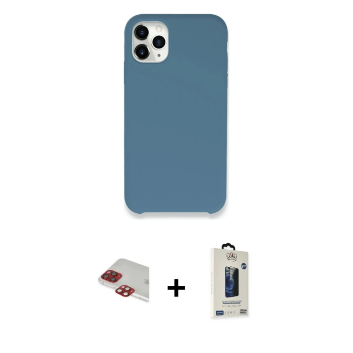 MARSİLYAN™- iPhone 11 Pro Max Kılıf Zirve Modern Özel Seri - Siyah Bilvis Hayalet Cam Ekran Koruyucu + Pers Alüminyum Kamera Lens - KI