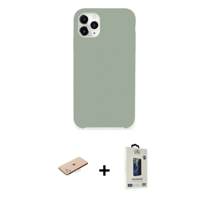 MARSİLYAN™- iPhone 11 Pro Max Kılıf Zirve Modern Özel Seri - Siyah Bilvis Hayalet Cam Ekran Koruyucu + Renkli Kamera Lens Koruma Cam - MI