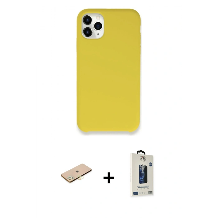 MARSİLYAN™- iPhone 11 Pro Max Kılıf Zirve Modern Özel Seri - Siyah Bilvis Hayalet Cam Ekran Koruyucu + Renkli Kamera Lens Koruma Cam - SI