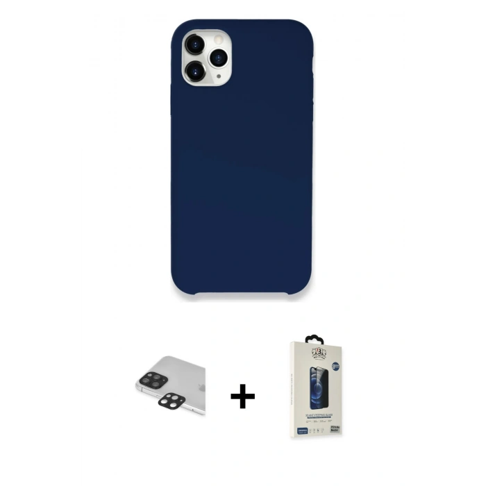 MARSİLYAN™- iPhone 11 Pro Max Kılıf Zirve Modern Özel Seri - Siyah Bilvis Hayalet Cam Ekran Koruyucu + Pers Alüminyum Kamera Lens - SH