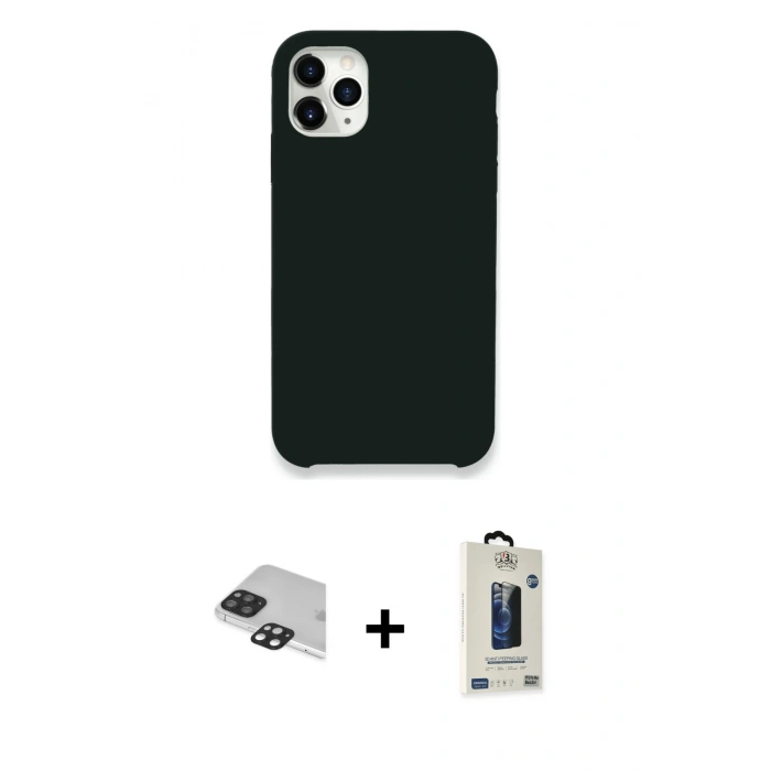 MARSİLYAN™- iPhone 11 Pro Max Kılıf Zirve Modern Özel Seri - Siyah Bilvis Hayalet Cam Ekran Koruyucu + Pers Alüminyum Kamera Lens - SH