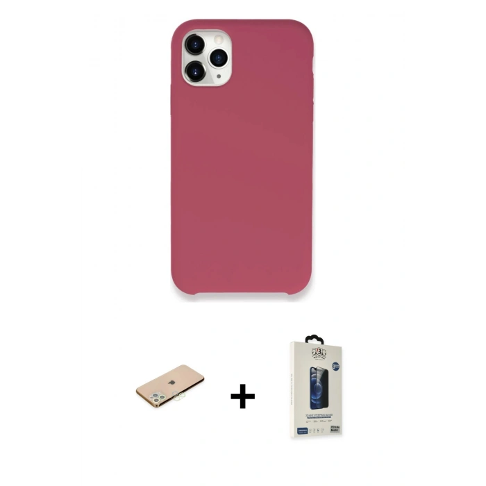 MARSİLYAN™- iPhone 11 Pro Max Kılıf Zirve Modern Özel Seri - Siyah Bilvis Hayalet Cam Ekran Koruyucu + Renkli Kamera Lens Koruma Cam - YL