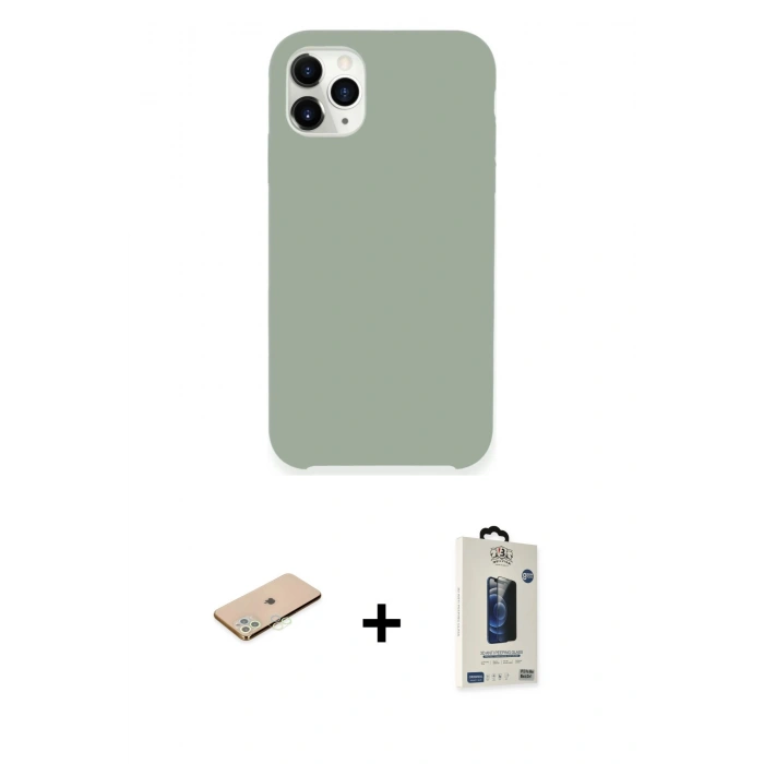 MARSİLYAN™- iPhone 11 Pro Max Kılıf Zirve Modern Özel Seri - Siyah Bilvis Hayalet Cam Ekran Koruyucu + Renkli Kamera Lens Koruma Cam - YL