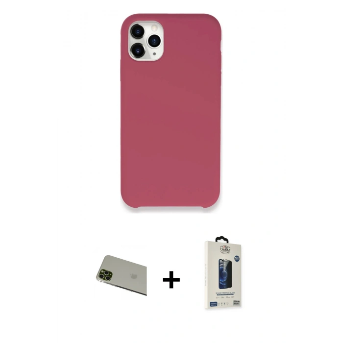 MARSİLYAN™- iPhone 11 Pro Max Kılıf Zirve Modern Özel Seri - Siyah Bilvis Hayalet Cam Ekran Koruyucu + Rainbow Kamera Lens Koruma Cam - YL