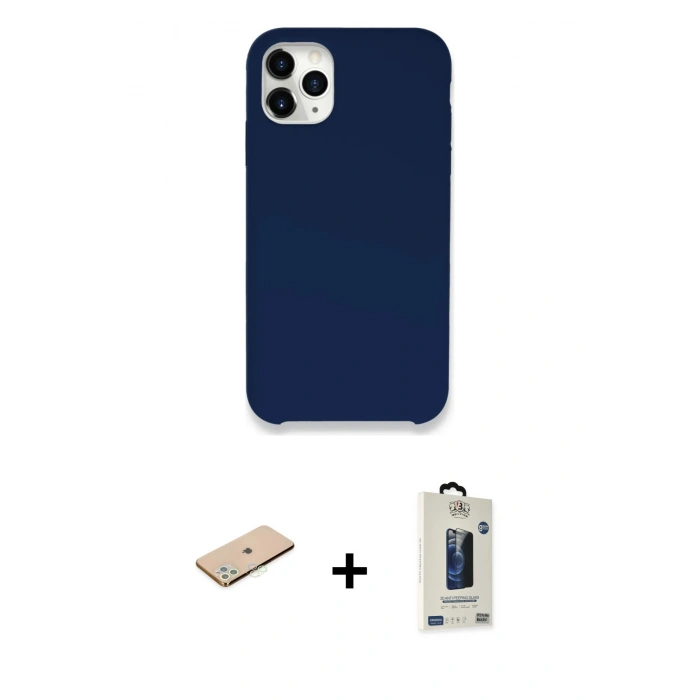 MARSİLYAN™- iPhone 11 Pro Max Kılıf Zirve Modern Özel Seri - Siyah Bilvis Hayalet Cam Ekran Koruyucu + Renkli Kamera Lens Koruma Cam - YL