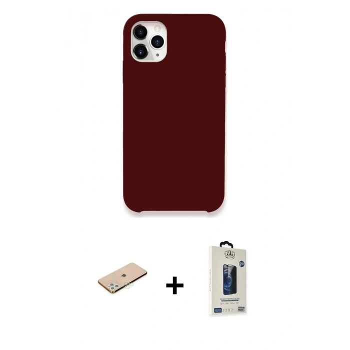 MARSİLYAN™- iPhone 11 Pro Max Kılıf Zirve Modern Özel Seri - Siyah Bilvis Hayalet Cam Ekran Koruyucu + Renkli Kamera Lens Koruma Cam - YL