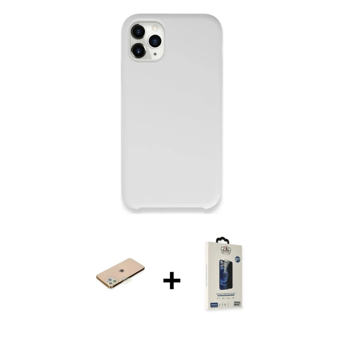 MARSİLYAN™- iPhone 11 Pro Max Kılıf Zirve Modern Özel Seri - Siyah Bilvis Hayalet Cam Ekran Koruyucu + Renkli Kamera Lens Koruma Cam - YL