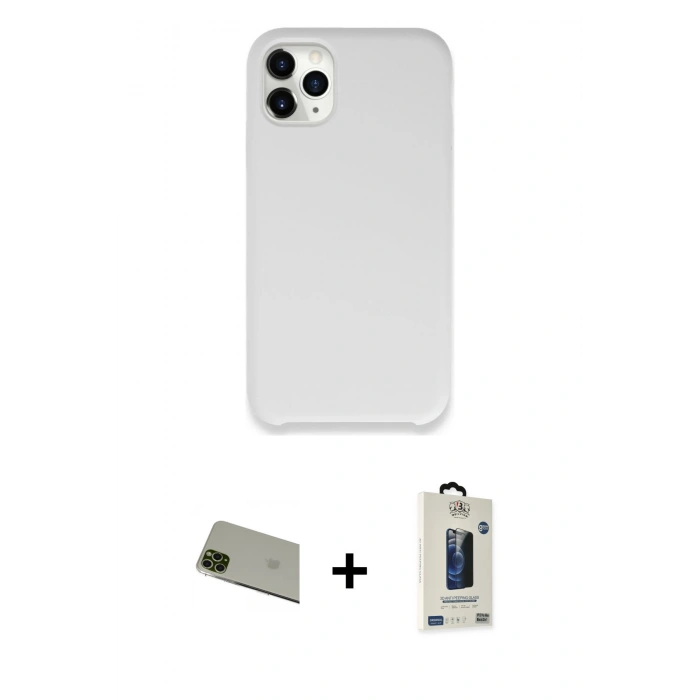 MARSİLYAN™- iPhone 11 Pro Max Kılıf Zirve Modern Özel Seri - Siyah Bilvis Hayalet Cam Ekran Koruyucu + Rainbow Kamera Lens Koruma Cam - YL