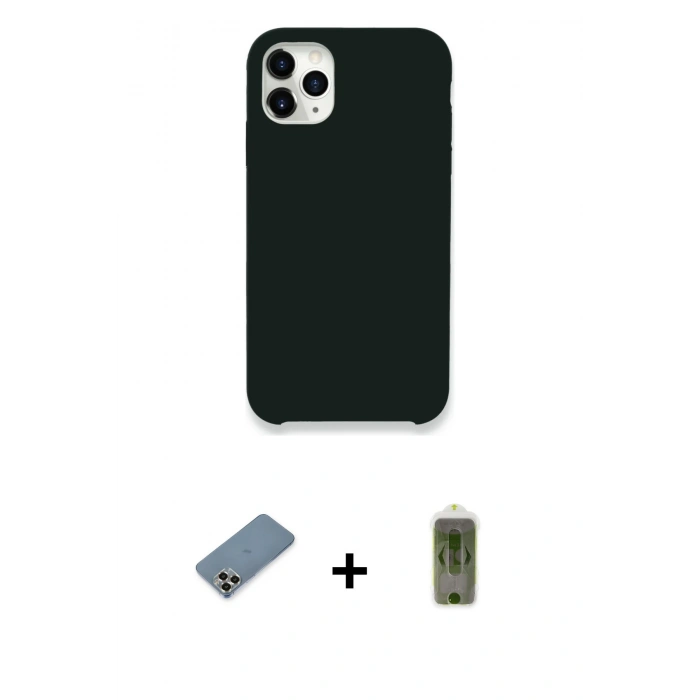 MARSİLYAN™- iPhone 11 Pro Max Kılıf Zirve Modern Özel Seri - Siyah Joko Magic 5D Hayalet Cam + Metal Kamera Lens Koruma Cam - GD