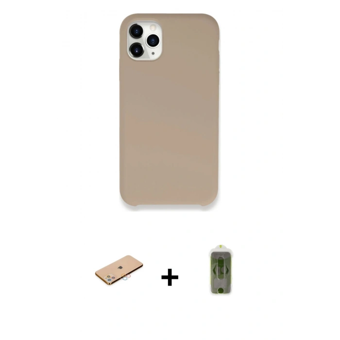 MARSİLYAN™- iPhone 11 Pro Max Kılıf Zirve Modern Özel Seri - Siyah Joko Magic 5D Hayalet Cam + Pembe Renkli Kamera Lens Koruma Cam