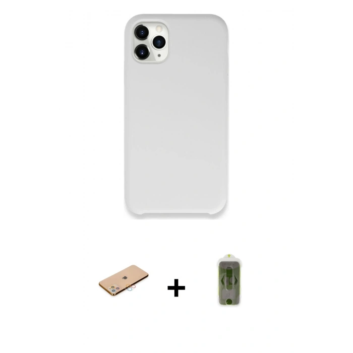 MARSİLYAN™- iPhone 11 Pro Max Kılıf Zirve Modern Özel Seri - Siyah Joko Magic 5D Hayalet Cam + Pembe Renkli Kamera Lens Koruma Cam