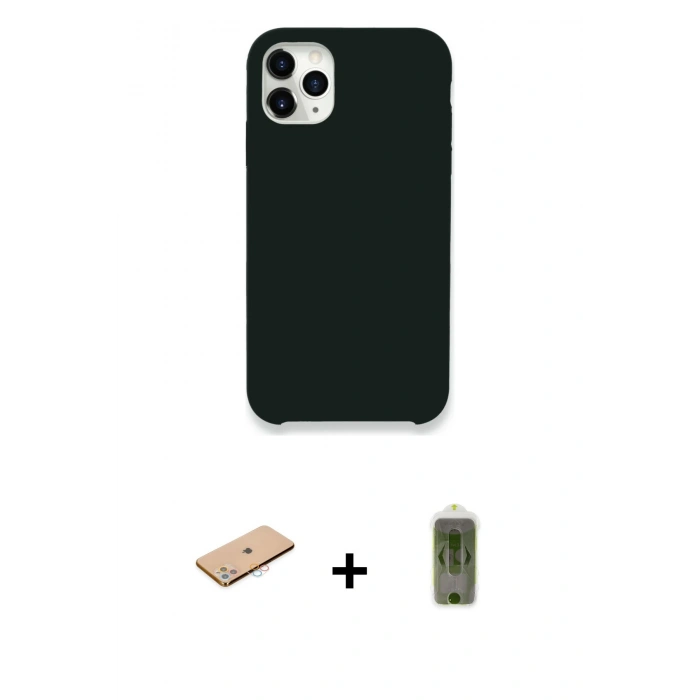 MARSİLYAN™- iPhone 11 Pro Max Kılıf Zirve Modern Özel Seri - Siyah Joko Magic 5D Hayalet Cam + Renkli Kamera Lens Koruma Cam - PE