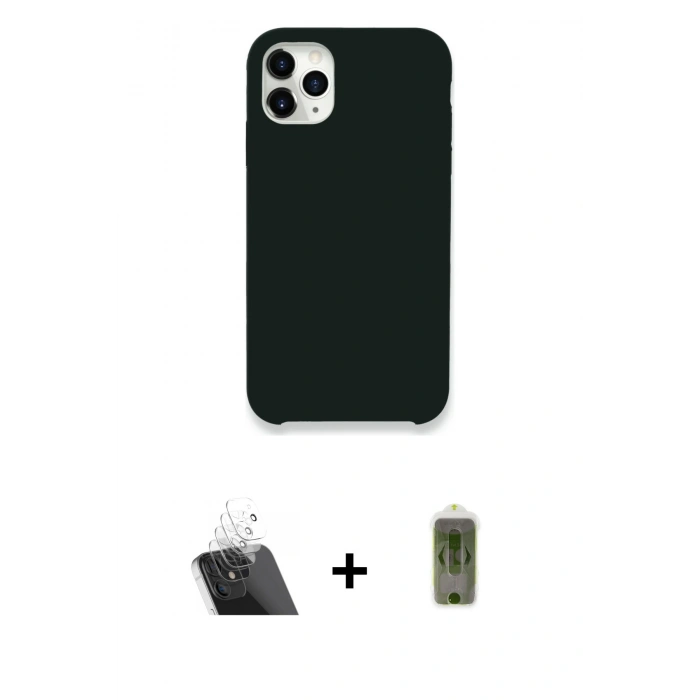 MARSİLYAN™- iPhone 11 Pro Max Kılıf Zirve Modern Özel Seri - Siyah Joko Magic 5D Hayalet Cam + Şeffaf Kamera Lens Koruma Cam
