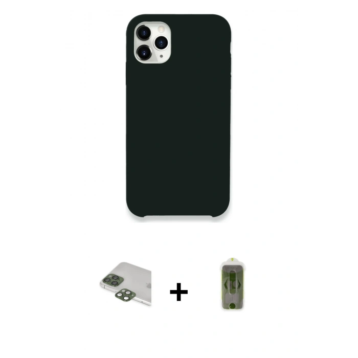 MARSİLYAN™- iPhone 11 Pro Max Kılıf Zirve Modern Özel Seri - Siyah Joko Magic 5D Hayalet Cam + Yeşil Pers Alüminyum Kamera Lens