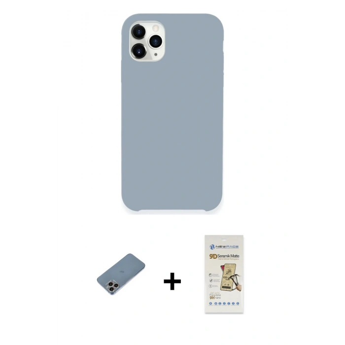 MARSİLYAN™- iPhone 11 Pro Max Kılıf Zirve Modern Özel Seri - Siyah Mat Seramik Nano Ekran Koruyucu + Shine Kamera Lens Koruma Cam - GI