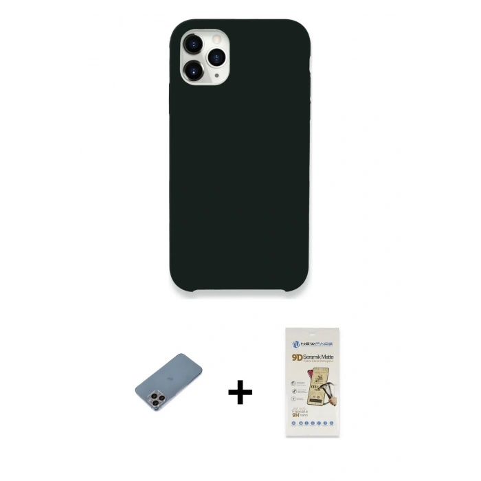 MARSİLYAN™- iPhone 11 Pro Max Kılıf Zirve Modern Özel Seri - Siyah Mat Seramik Nano Ekran Koruyucu + Shine Kamera Lens Koruma Cam - GI
