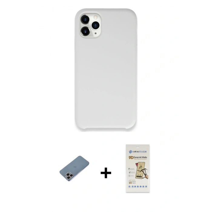 MARSİLYAN™- iPhone 11 Pro Max Kılıf Zirve Modern Özel Seri - Siyah Mat Seramik Nano Ekran Koruyucu + Shine Kamera Lens Koruma Cam - GI