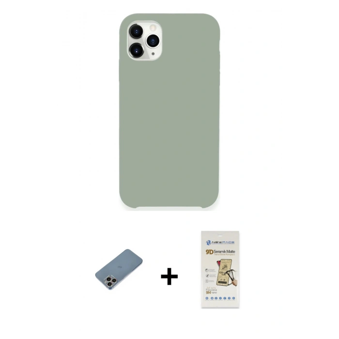 MARSİLYAN™- iPhone 11 Pro Max Kılıf Zirve Modern Özel Seri - Siyah Mat Seramik Nano Ekran Koruyucu + Shine Kamera Lens Koruma Cam - GI