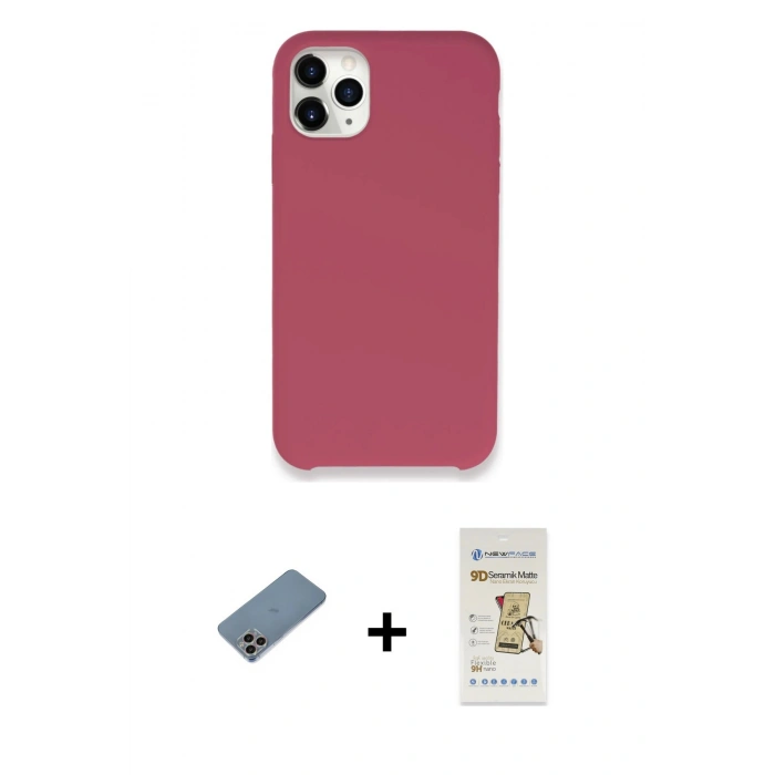 MARSİLYAN™- iPhone 11 Pro Max Kılıf Zirve Modern Özel Seri - Siyah Mat Seramik Nano Ekran Koruyucu + Shine Kamera Lens Koruma Cam - GI