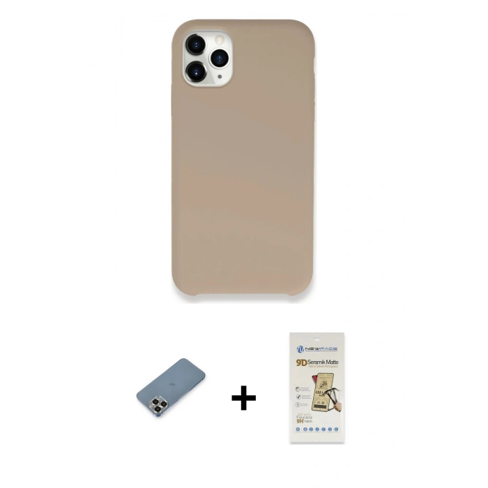 MARSİLYAN™- iPhone 11 Pro Max Kılıf Zirve Modern Özel Seri - Siyah Mat Seramik Nano Ekran Koruyucu + Metal Kamera Lens Koruma Cam - GD