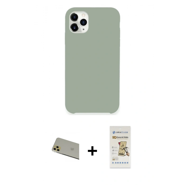 MARSİLYAN™- iPhone 11 Pro Max Kılıf Zirve Modern Özel Seri - Siyah Mat Seramik Nano Ekran Koruyucu + Rainbow Kamera Lens Koruma Cam - GD