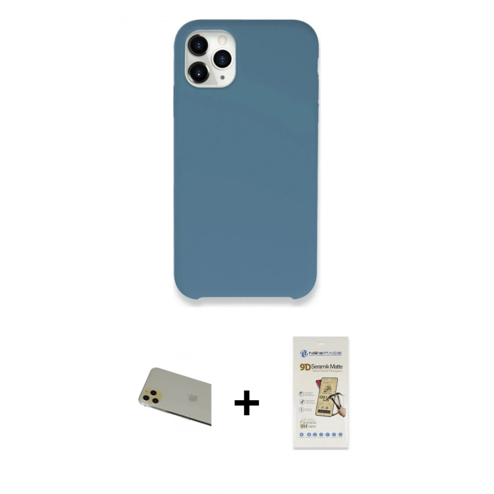 MARSİLYAN™- iPhone 11 Pro Max Kılıf Zirve Modern Özel Seri - Siyah Mat Seramik Nano Ekran Koruyucu + Rainbow Kamera Lens Koruma Cam - GD