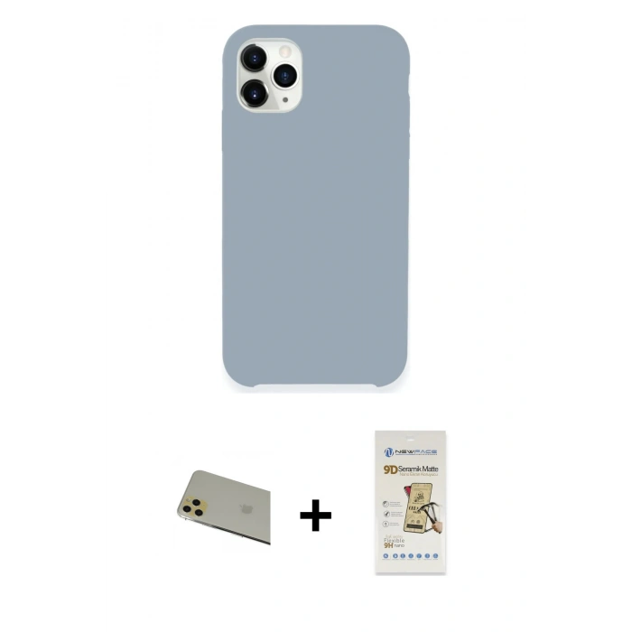 MARSİLYAN™- iPhone 11 Pro Max Kılıf Zirve Modern Özel Seri - Siyah Mat Seramik Nano Ekran Koruyucu + Rainbow Kamera Lens Koruma Cam - GD