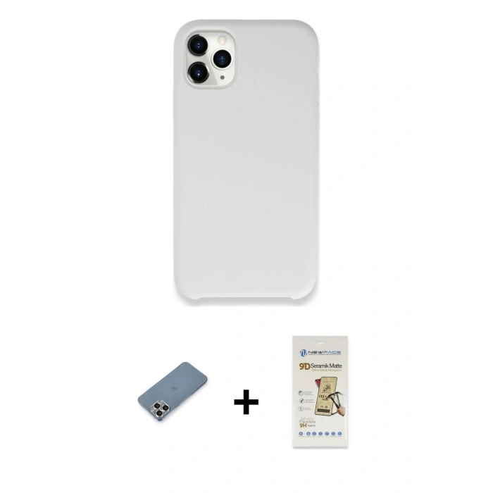 MARSİLYAN™- iPhone 11 Pro Max Kılıf Zirve Modern Özel Seri - Siyah Mat Seramik Nano Ekran Koruyucu + Metal Kamera Lens Koruma Cam - GS