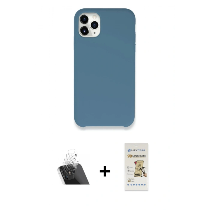 MARSİLYAN™- iPhone 11 Pro Max Kılıf Zirve Modern Özel Seri - Siyah Mat Seramik Nano Ekran Koruyucu + Kamera Lens Koruma Cam - SF