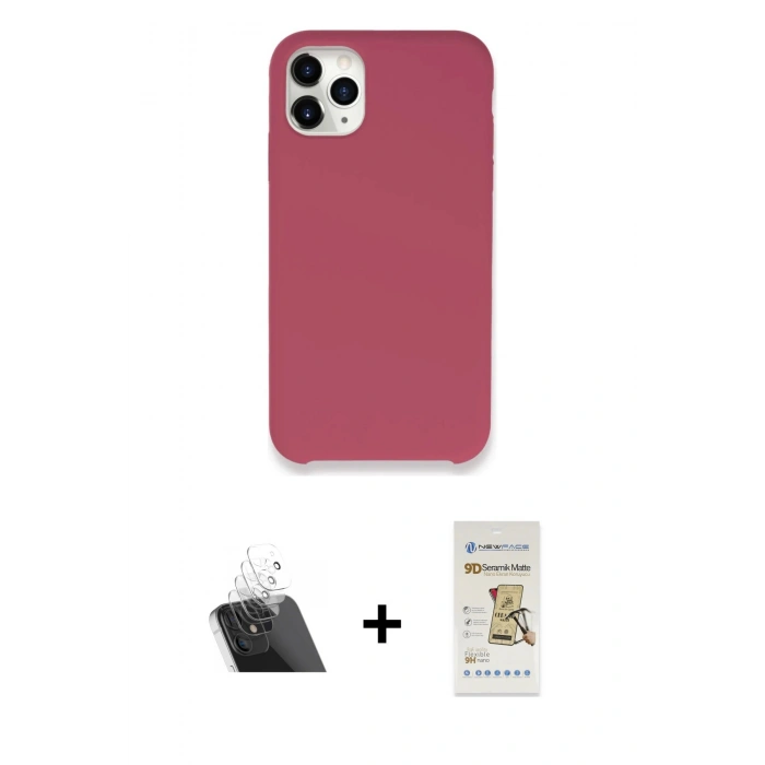 MARSİLYAN™- iPhone 11 Pro Max Kılıf Zirve Modern Özel Seri - Siyah Mat Seramik Nano Ekran Koruyucu + Kamera Lens Koruma Cam - SF