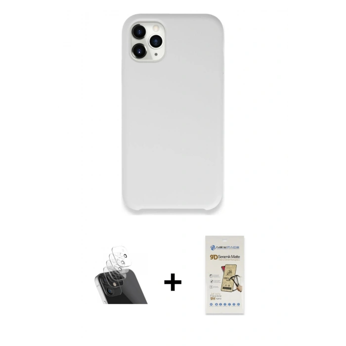 MARSİLYAN™- iPhone 11 Pro Max Kılıf Zirve Modern Özel Seri - Siyah Mat Seramik Nano Ekran Koruyucu + Kamera Lens Koruma Cam - SF