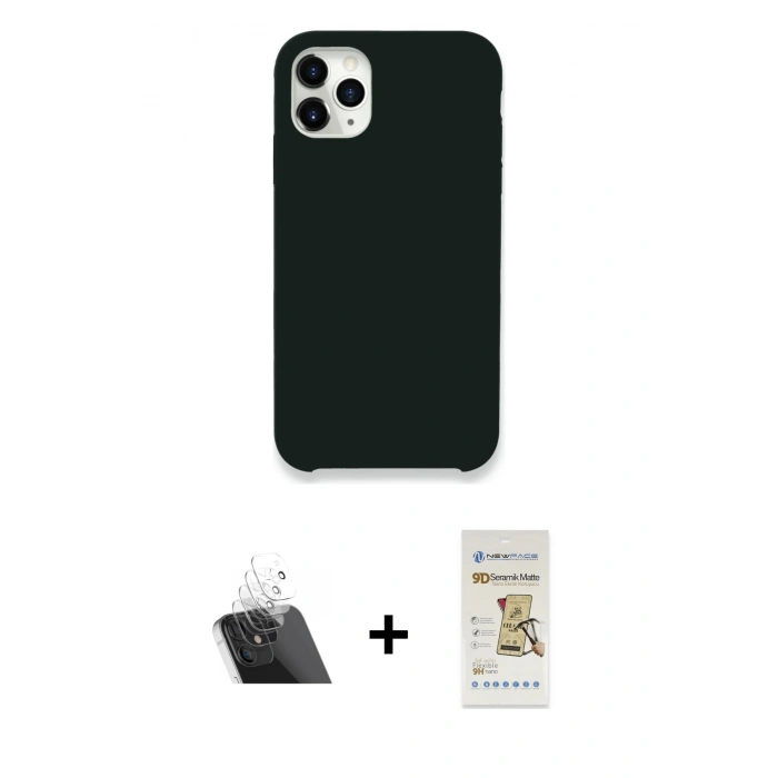 MARSİLYAN™- iPhone 11 Pro Max Kılıf Zirve Modern Özel Seri - Siyah Mat Seramik Nano Ekran Koruyucu + Kamera Lens Koruma Cam - SF