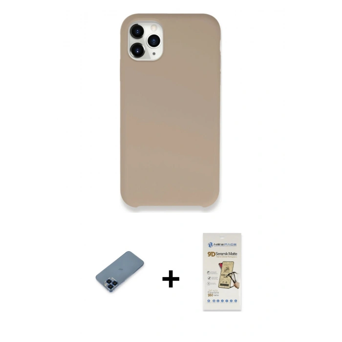MARSİLYAN™- iPhone 11 Pro Max Kılıf Zirve Modern Özel Seri - Siyah Mat Seramik Nano Ekran Koruyucu + Metal Kamera Lens Koruma Cam - MI
