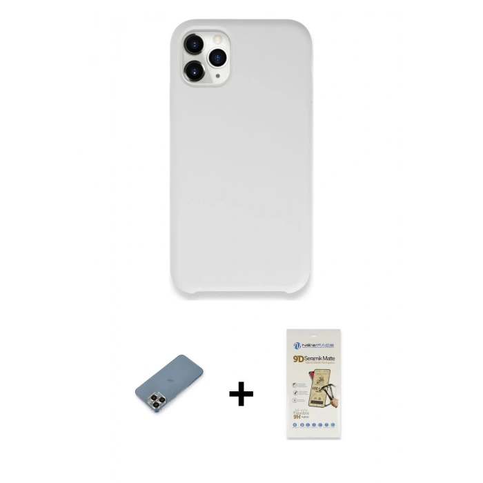 MARSİLYAN™- iPhone 11 Pro Max Kılıf Zirve Modern Özel Seri - Siyah Mat Seramik Nano Ekran Koruyucu + Metal Kamera Lens Koruma Cam - GD