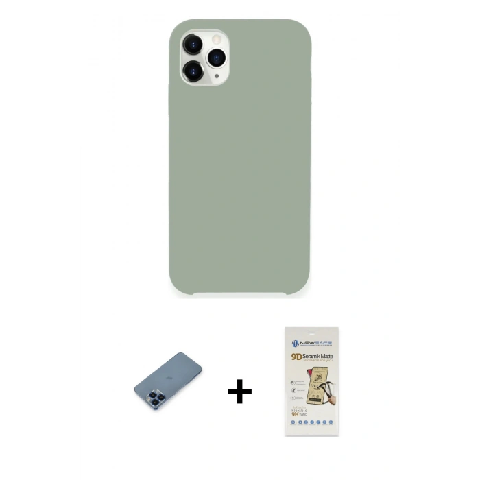 MARSİLYAN™- iPhone 11 Pro Max Kılıf Zirve Modern Özel Seri - Siyah Mat Seramik Nano Ekran Koruyucu + Metal Kamera Lens Koruma Cam - MI