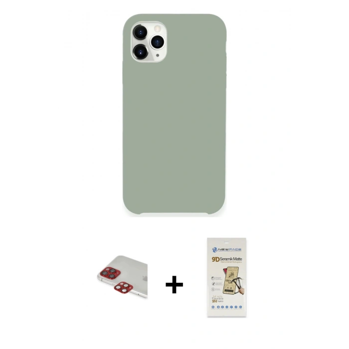 MARSİLYAN™- iPhone 11 Pro Max Kılıf Zirve Modern Özel Seri - Siyah Mat Seramik Nano Ekran Koruyucu + Pers Alüminyum Kamera Lens - KI