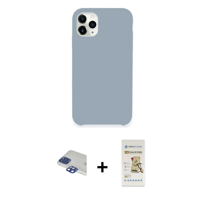 MARSİLYAN™- iPhone 11 Pro Max Kılıf Zirve Modern Özel Seri - Siyah Mat Seramik Nano Ekran Koruyucu + Pers Alüminyum Kamera Lens - LT