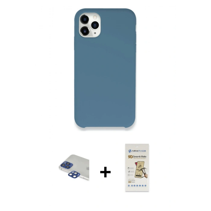 MARSİLYAN™- iPhone 11 Pro Max Kılıf Zirve Modern Özel Seri - Siyah Mat Seramik Nano Ekran Koruyucu + Pers Alüminyum Kamera Lens - LT