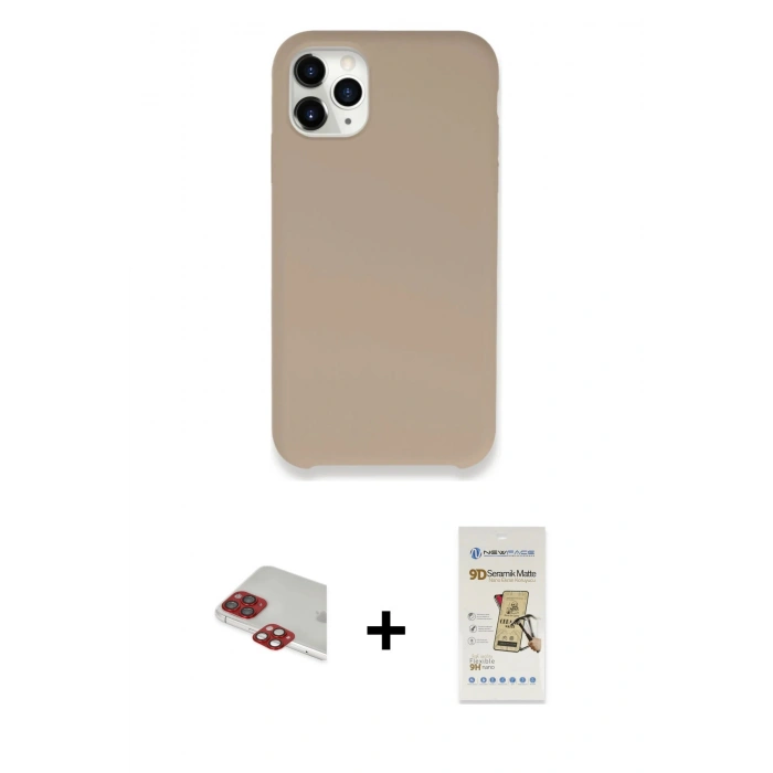 MARSİLYAN™- iPhone 11 Pro Max Kılıf Zirve Modern Özel Seri - Siyah Mat Seramik Nano Ekran Koruyucu + Pers Alüminyum Kamera Lens - KI