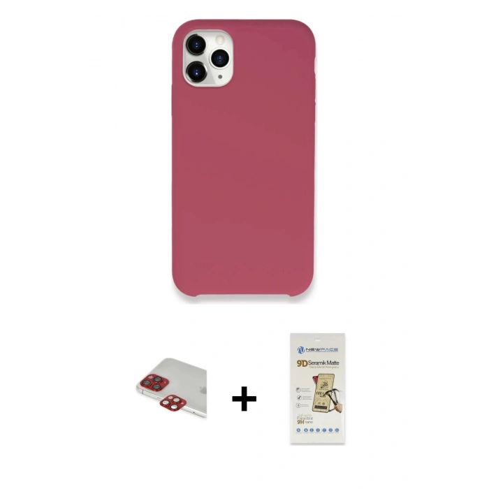 MARSİLYAN™- iPhone 11 Pro Max Kılıf Zirve Modern Özel Seri - Siyah Mat Seramik Nano Ekran Koruyucu + Pers Alüminyum Kamera Lens - KI