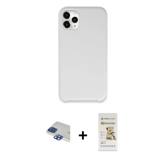 MARSİLYAN™- iPhone 11 Pro Max Kılıf Zirve Modern Özel Seri - Siyah Mat Seramik Nano Ekran Koruyucu + Pers Alüminyum Kamera Lens - LT
