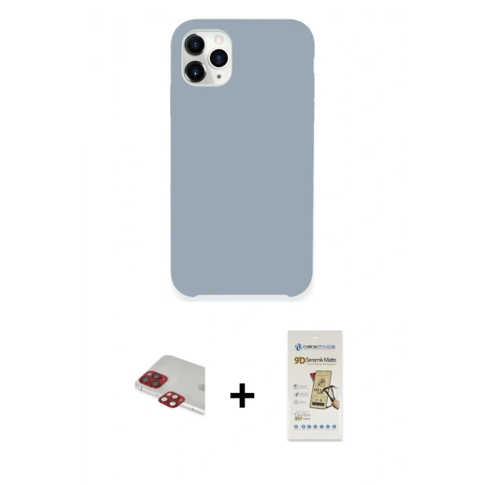 MARSİLYAN™- iPhone 11 Pro Max Kılıf Zirve Modern Özel Seri - Siyah Mat Seramik Nano Ekran Koruyucu + Pers Alüminyum Kamera Lens - KI