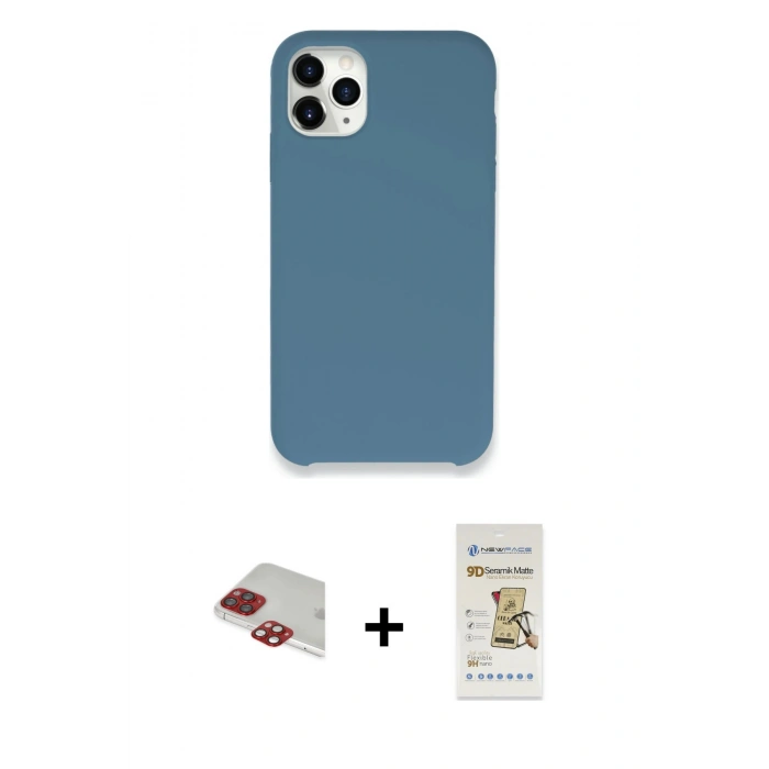 MARSİLYAN™- iPhone 11 Pro Max Kılıf Zirve Modern Özel Seri - Siyah Mat Seramik Nano Ekran Koruyucu + Pers Alüminyum Kamera Lens - KI