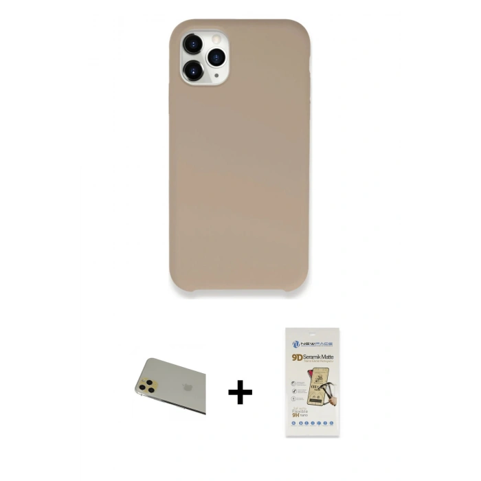 MARSİLYAN™- iPhone 11 Pro Max Kılıf Zirve Modern Özel Seri - Siyah Mat Seramik Nano Ekran Koruyucu + Rainbow Kamera Lens Koruma Cam - GD