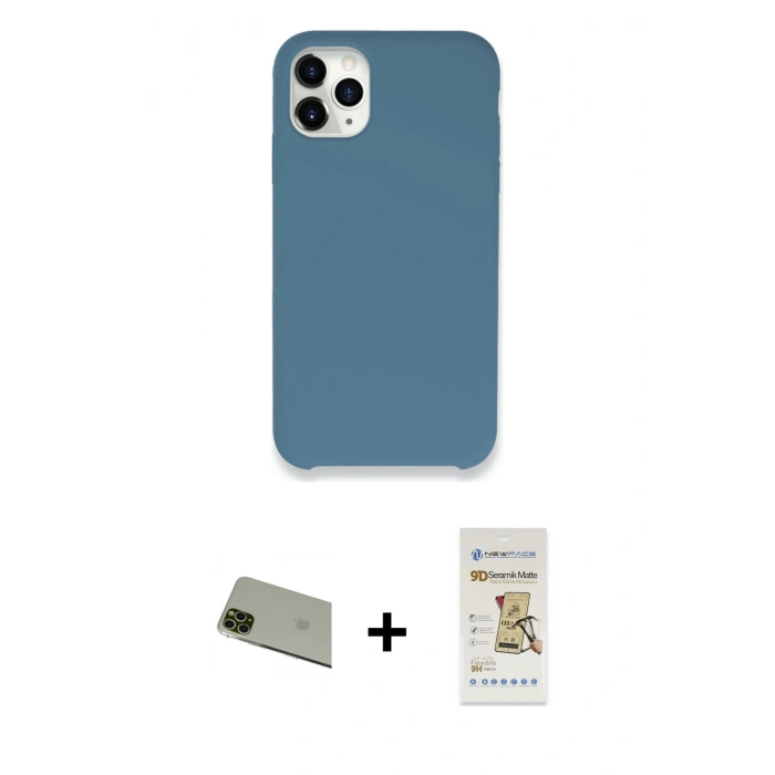 MARSİLYAN™- iPhone 11 Pro Max Kılıf Zirve Modern Özel Seri - Siyah Mat Seramik Nano Ekran Koruyucu + Rainbow Kamera Lens Koruma Cam - YL