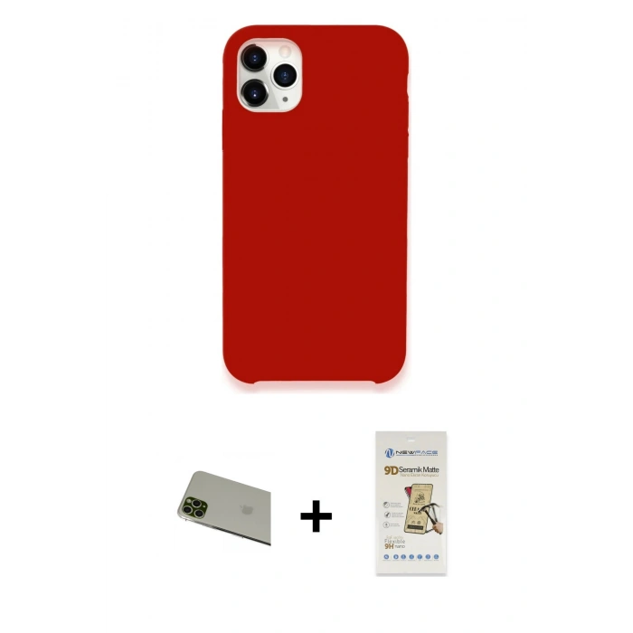MARSİLYAN™- iPhone 11 Pro Max Kılıf Zirve Modern Özel Seri - Siyah Mat Seramik Nano Ekran Koruyucu + Rainbow Kamera Lens Koruma Cam - YL