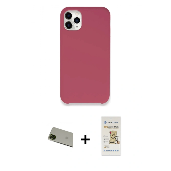 MARSİLYAN™- iPhone 11 Pro Max Kılıf Zirve Modern Özel Seri - Siyah Mat Seramik Nano Ekran Koruyucu + Rainbow Kamera Lens Koruma Cam - YL