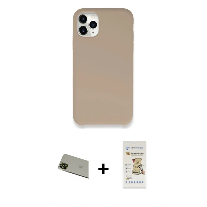MARSİLYAN™- iPhone 11 Pro Max Kılıf Zirve Modern Özel Seri - Siyah Mat Seramik Nano Ekran Koruyucu + Rainbow Kamera Lens Koruma Cam - YL